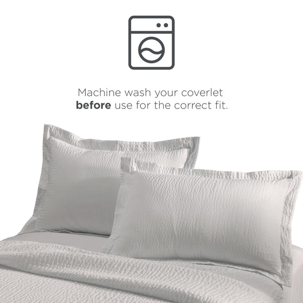 Textured Pillow Shams – Wash-Activated Ripple Texture, White