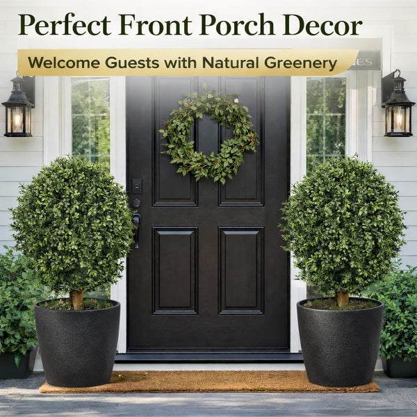 Artificial Boxwood Topiary Tree – 24" UV Resistant Faux Plant for Porch, Patio & Entryway