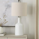 22" Terracotta Orange Ceramic Table Lamp with Oatmeal Linen Shade