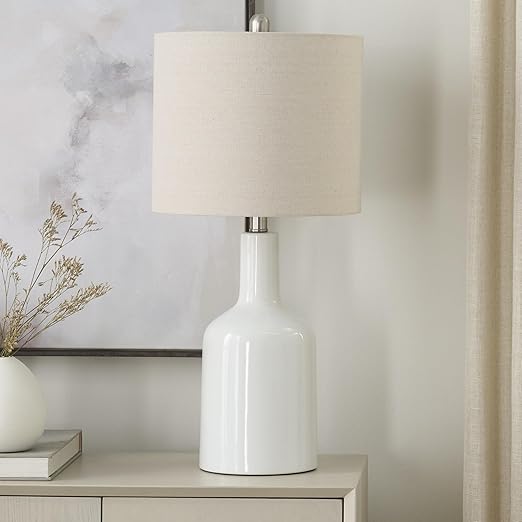 22" Terracotta Orange Ceramic Table Lamp with Oatmeal Linen Shade