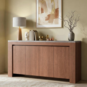 63" Marble Top Sideboard Buffet Cabinet with 4 Doors