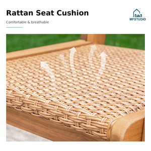Outdoor Teak Wood Patio Dining Set with Rattan Chairs