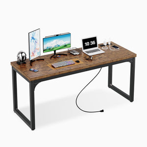 Computer Desk with Power Outlets – Engineered Wood & Steel Frame