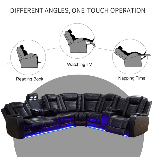 Power Reclining Sectional Sofa with LED Lights & Storage