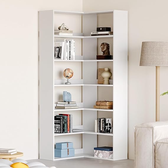 L-Shaped Corner Bookshelf, 6-Tier