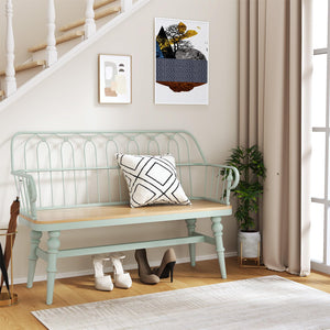 Farmhouse Entryway Bench with Spindle Back