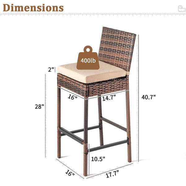 Outdoor Wicker Bar Stools Set of 2 with Cushions