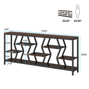 70.9" Industrial Sofa Console Table with 4-Tier Storage Shelves