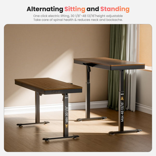 Electric Standing Desk with Drawer & Power Outlet – 55 Inch Adjustable Height