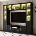 4-Piece Wall Unit TV Stand with LED Lights, Entertainment Center with Bookshelves & Bridge, Black