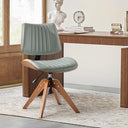 Mid-Century Faux Leather Swivel Desk Chair, Tufted Back, Solid Wood Legs