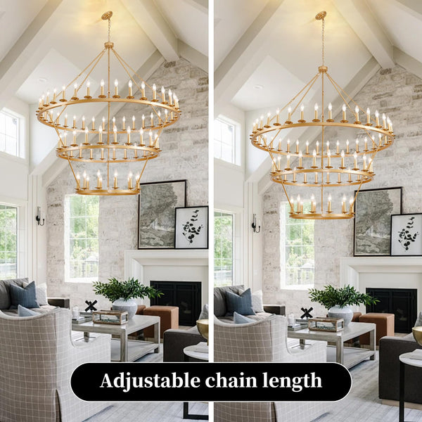 Wagon Wheel Chandelier 60-Inch Multi-Tier Metal Ceiling Light