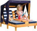 Kids Outdoor Double Chaise Lounge with Canopy & Cup Holders