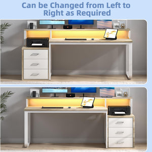 67-Inch Home Office Desk with Drawers and LED Lights