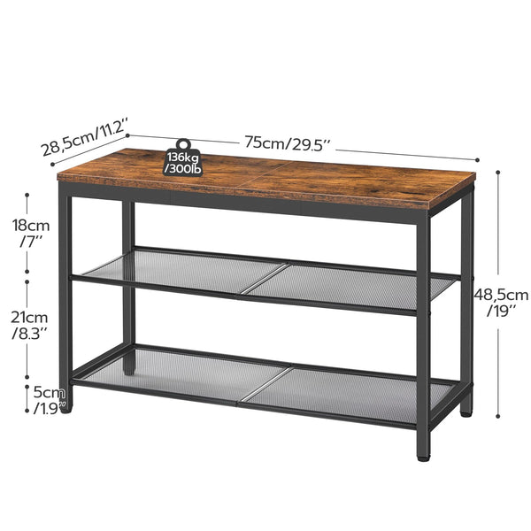 3-Tier Shoe Bench with Mesh Shelves