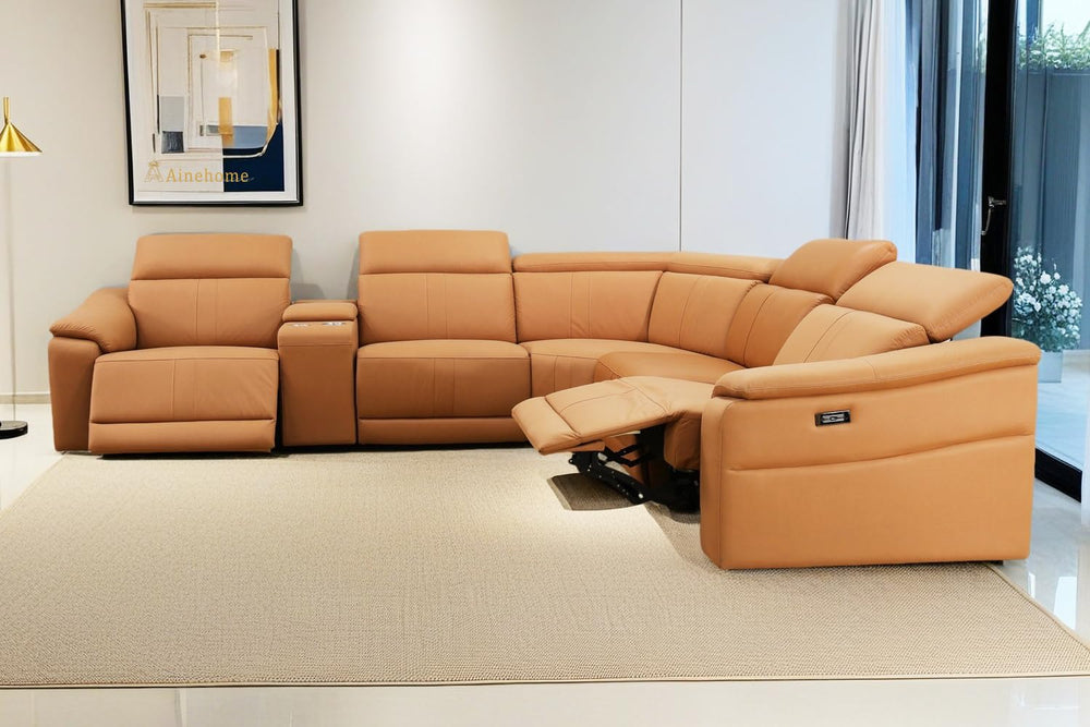 Power Recliner Sectional Sofa – 5-Seat L-Shaped with Console & Adjustable Headrests