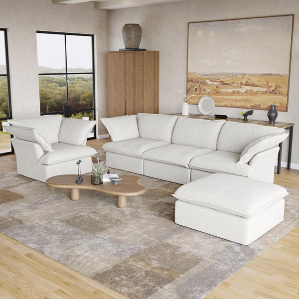 Beige Square Ottoman with Removable Cover