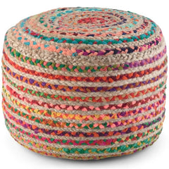 Round Braided Jute & Cotton Pouf – Set of 2