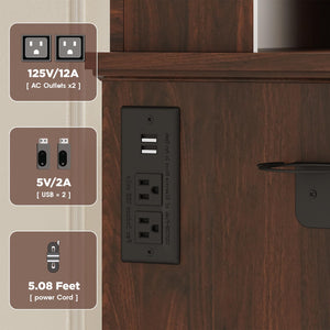 42" Walnut Brown Makeup Vanity Desk with Lighted Mirror & Charging Station