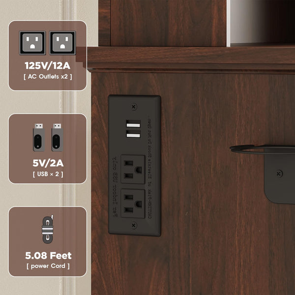 42" Walnut Brown Makeup Vanity Desk with Lighted Mirror & Charging Station