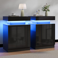 LED Nightstand with Storage Cabinet — Set of 2