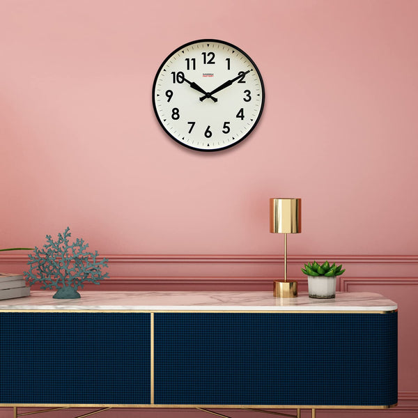 18-Inch Round Metal Wall Clock – Black, Silent Analog