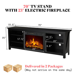 70-Inch Electric Fireplace TV Stand with Storage Shelves