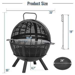 35-Inch Sphere Wood Burning Fire Pit with BBQ Grill