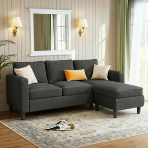 L-Shaped Sectional Sofa with Reversible Storage Ottoman