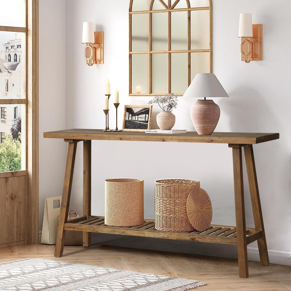 Reclaimed Wood Console Table with 2-Tier Storage