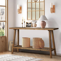 Reclaimed Wood Console Table with 2-Tier Storage