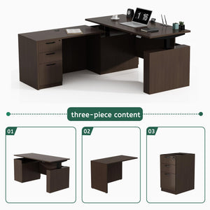 L-Shaped Height Adjustable Executive Standing Desk with Lockable Cabinets