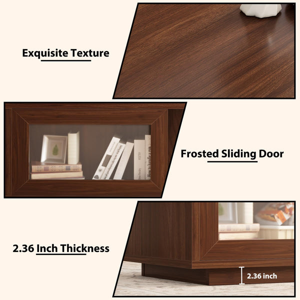 Coffee Table with Sliding Doors & Open Storage Shelf