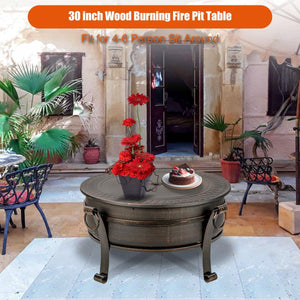 36-Inch Round Wood Burning Fire Pit with Grill, Lid & Cover