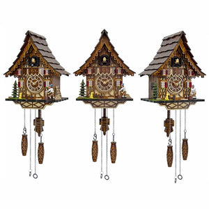 Cuckoo Clock for Wall – 12 Melodies, Night Mode, Handcrafted Wooden House