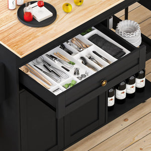 Extendable Rolling Kitchen Island with Dining Table