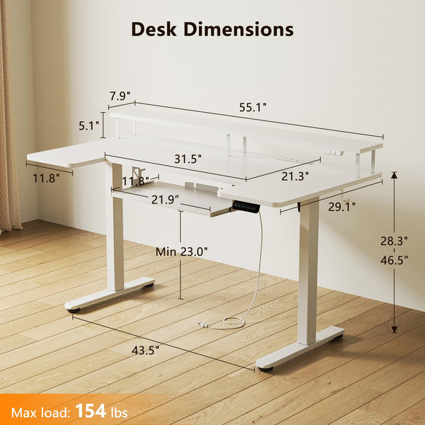 U-Shaped Electric Standing Desk with Keyboard Tray & Monitor Stand