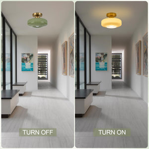 Semi Flush Mount Ceiling Light – Olive Green Milk Glass Shade