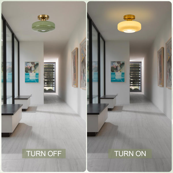 Semi Flush Mount Ceiling Light – Olive Green Milk Glass Shade