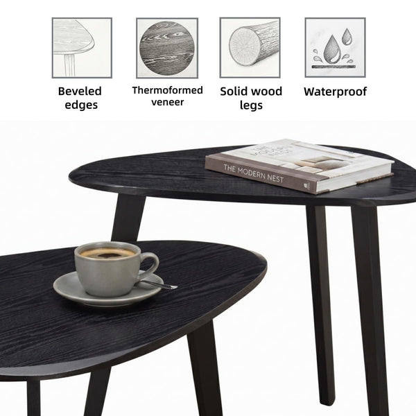 Nesting Coffee Table Set of 2 – Mid-Century Modern with Solid Wood Legs
