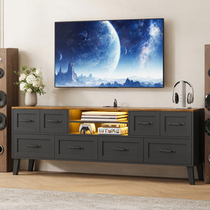 63" TV Console with LED Lighting & 8-Drawer Storage