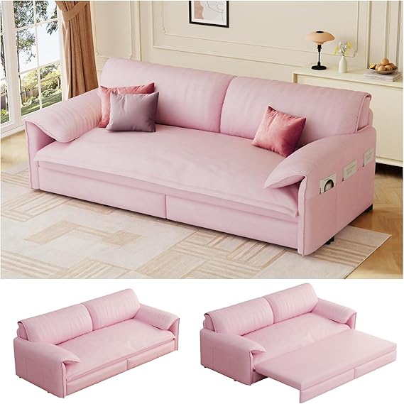 Queen Sleeper Sofa Bed – 3-in-1 Convertible Velvet Pull-Out Couch