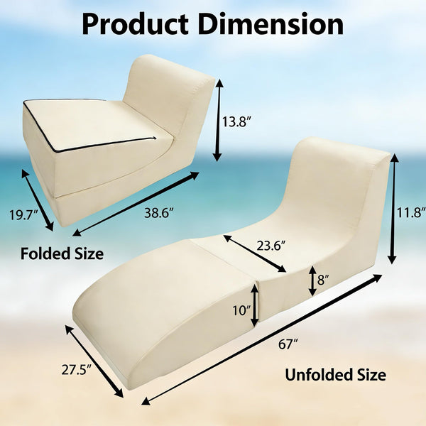 Foldable Outdoor Lounge Chair – Waterproof Bean Bag Chaise with Lumbar Support