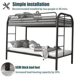 Twin Over Twin Metal Bunk Bed with Dual Ladders and Full-Length Guardrail