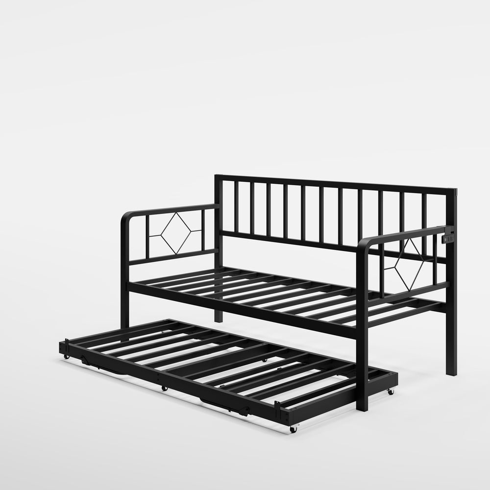 Twin Daybed with Trundle, Charging Station & LED Lights