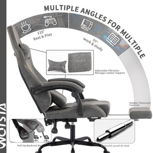 Gaming Chair with Footrest Ergonomic Computer Chair Massage Lumbar Cushion, Racing Video Game Chair Adjustable Rocker Recliner Executive Office Desk Chair Pu Leather for Adults