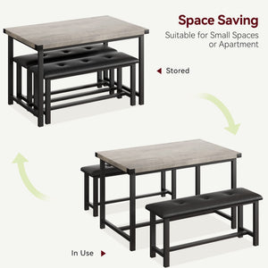 3-Piece Dining Table Set with 2 Upholstered Benches