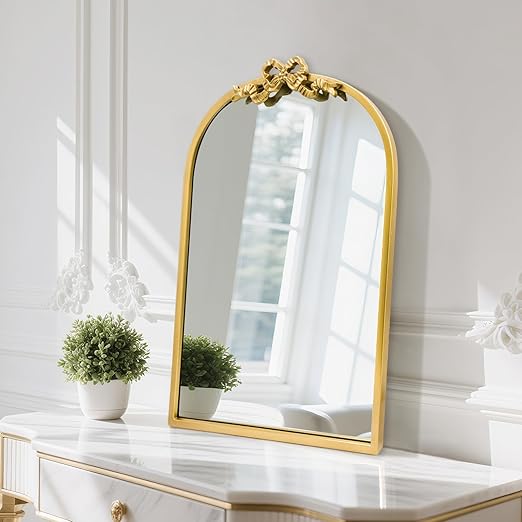 Vintage Arched Bow Wall Mirror – Gold Metal Frame