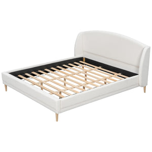 Upholstered Platform Bed with Boucle Wingback Headboard
