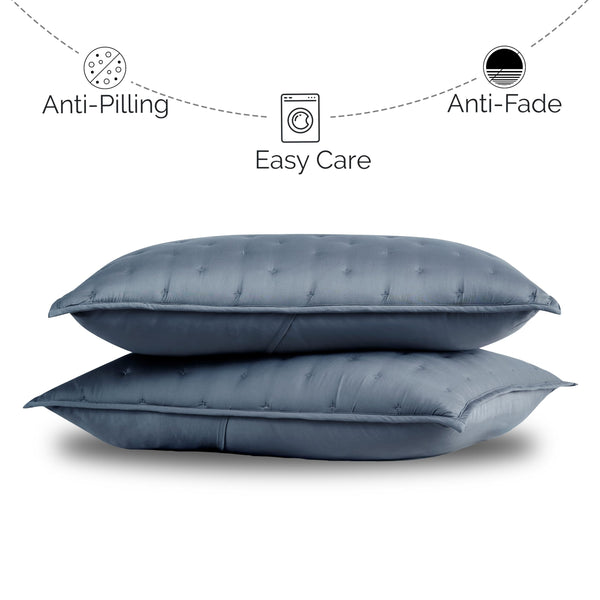 Queen Pillow Shams Set of 2 – 300 Thread Count Bamboo Rayon, Steel Blue